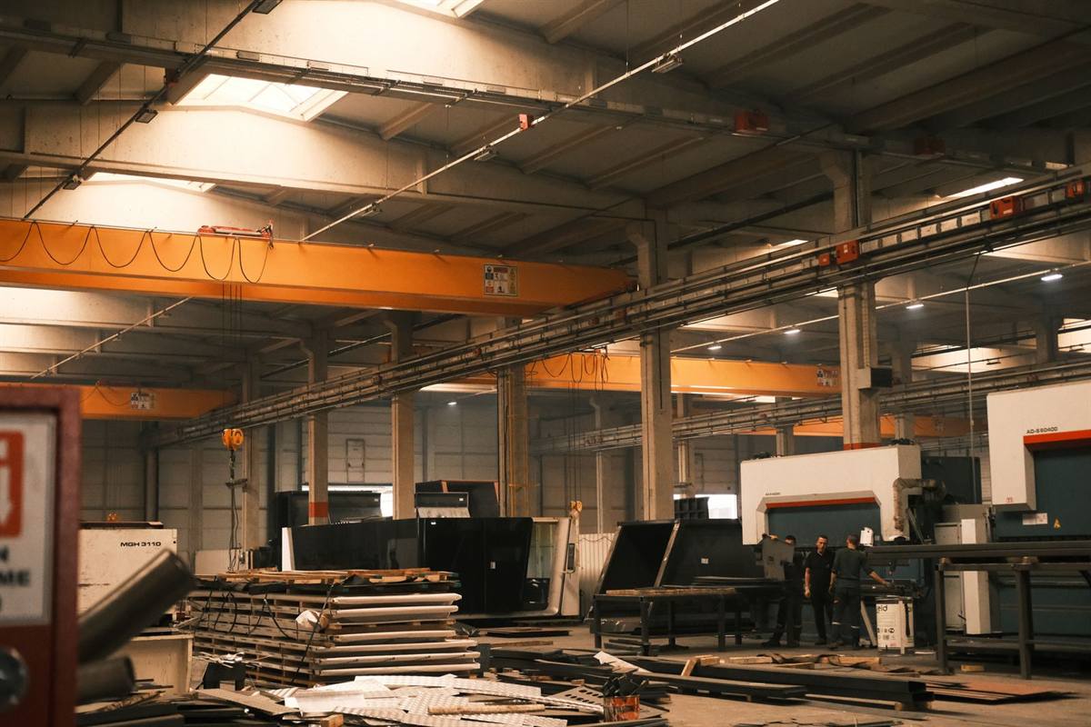 معدات ونش علوي داخل مستودع صناعي